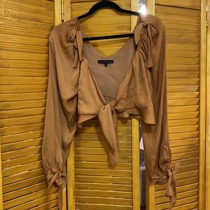 12th Tribe | Étophe Studios copper brown flowy long sleeve tie crop top w/ ties